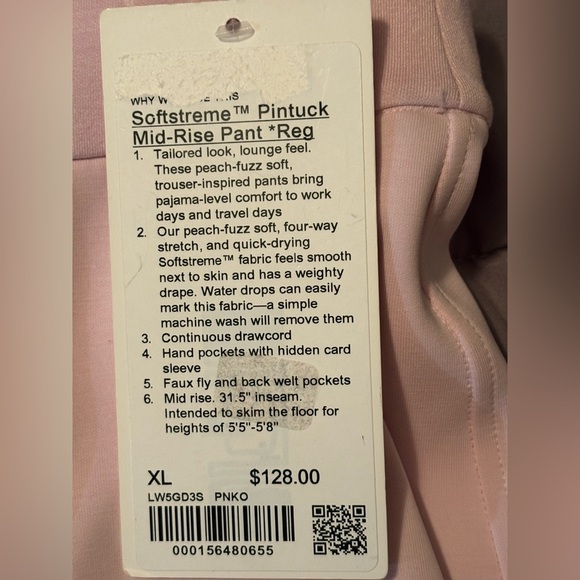 Lululemon Softstreme Pintuck Mid-Rise Pant Regular in Pink Organza Size XL NWT - Picture 9 of 16